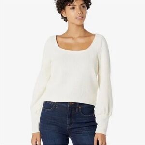 Madewell Ottoman Rib Square-Neck Top in Antique Cream, Women’s cream sweater